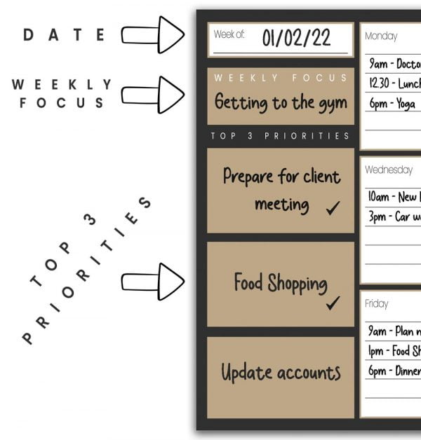 Weekly Planner Diary - Top 3 Priorities